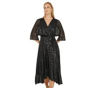 Yumi Black Sequin Kimono Midi Wrap Dress 16 Black