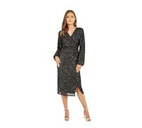 Yumi Black Sequin Ruched Wrap Long Sleeve Dress 12 Black