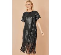 Yumi Women's Black Sequin Tassels Hem Midi Tunic Dress | Size: 12 Yumi Black 12