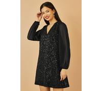 Yumi Women's Black Sequin Tunic With Tie Back & Sheer Sleeves | Size: 16 Yumi Black 16