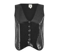 Yumi Black Sequin Waistcoat With Knitted Back 14 Black