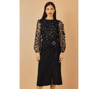 Yumi Black Sheer Sleeve Applique Flower Top Black 12