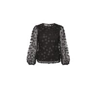 Yumi Black Sheer Sleeve Applique Flower Top (UK, Numeric, 12, 14, Regular, Regular, Black)