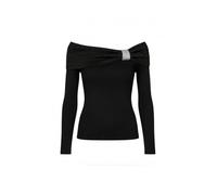 Yumi Black Sparkle Bardot Jumper with Diamante Detail (UK, Alpha, S, Regular, Regular, Black)