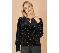 Yumi Black Sparkle Bow Print Velvet Top Black 10