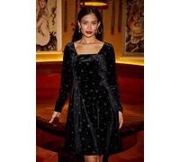 Yumi Women's Black Starburst Foil Print Long Sleeve Skater Dress | Size: 16