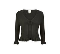 Yumi Black Tie Up Ribbed Cardigan with Frill Hem