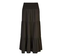 Yumi Black Tiered Midi Skirt, Ruched Waist, 90 cm Length, Modal Fabric (UK, Numeric, 14, Regular, Regular, Black)