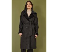 Yumi Black Trench Coat With Faux Fur Lining Black 14