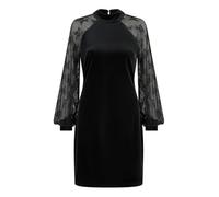 Yumi Black Velvet Fitted Dress, Lace Long Sleeves, High Neck, 91cm Length (UK, Numeric, 12, Regular, Regular, Black)