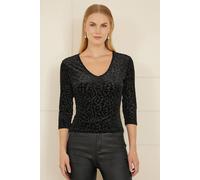 Yumi Black Velvet Leopard V Neck Top Black 14