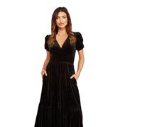 Yumi Black Velvet Midi Dress Black 14