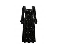 Yumi Black Velvet Midi Dress with Starburst Foil Print (UK, Numeric, 16, Regular, Regular, Black)