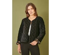 Yumi Black Velvet Quilted Jacket With Reversible Leopard Lining Black