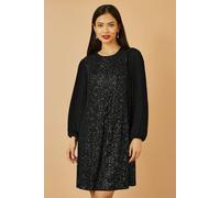 Yumi Black Velvet Sequin Tunic Dress With Long Pleated Sleeves Black