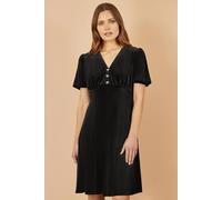 Yumi Black Velvet Skater Dress With Dimante Bow Detail Black 16