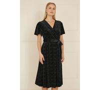 Yumi Women's Black Velvet Sparkle Wrap Midi Dress | Size: 8 Yumi Black 8