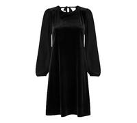 Yumi Black Velvet Tunic Dress with Pleated Balloon Sleeves and Tie Back 20 Black