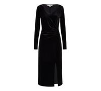 Yumi Black Velvet V-Neck Midi Dress, Long Sleeve, Ruched Waist with Split Hem, 120.5cm Length (UK, Numeric, 14, Regular, Regular, Black)