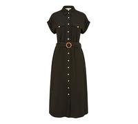 Yumi Black Viscose Midi Shirt Dress, Button Down Style with Wooden Belt, 124.5 cm Length (UK, Numeric, 12, Regular, Regular, Black)