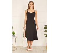 Yumi Women's Black Viscose Tie Back Midi Sun Dress | Size: 16 Yumi Black 16