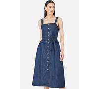 Yumi Women's Blue Chambray Cotton Ruched Midi Sun Dress in Dark Indigo | Size: 12 Yumi Dark Indigo 12