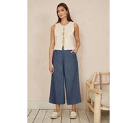 Yumi Women's Blue Chambray Denim Culottes Trouser | Size: 8