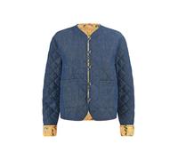 Yumi Blue Chambray Quilted Jacket with Reversible Floral Lining (UK, Numeric, 14, Regular, Regular, Blue)