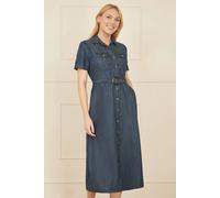 Yumi Women's Blue Chambray Utility Midi Denim Shirt Dress | Size: 10 Yumi Blue 10