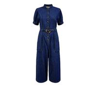 Yumi Blue Cotton Chambray Button Up Jumpsuit (Blur, 14)
