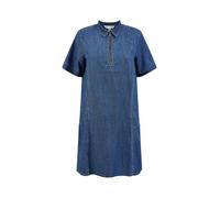 Yumi Blue Cotton Chambray Tunic With Zip Neckline (UK, Numeric, 12, Regular, Regular, Blue)