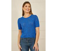 Yumi Women's Blue Cotton Crochet Knitted Top | Size: Small Yumi Blue S