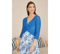 Yumi Women's Blue Cotton Crochet Knitted Top | Size: Large Yumi Blue L