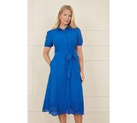 Yumi Women's Blue Cotton Shirt Midi Dress With Cut Out Details | Size: 14 Yumi Blue 14