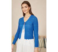 Yumi Blue Crochet Tie Front Cardigan Blue L