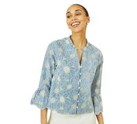 Yumi Blue Daisy Broderie Shirt with Fluted Sleeves (UK, Numeric, 8, Regular, Regular, Black)