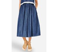 Yumi Women's Blue Denim Chambray Gathered Midi Skirt in Mid Blue | Size: 14 Yumi Mid Blue 14
