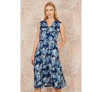 Yumi Women's Blue Floral Mesh Wrap Skater Dress With Pockets | Size: 12 Yumi Blue 12