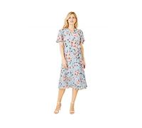 Yumi Blue Floral Pleated Wrap Midi Dress 12 Blue