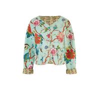 Yumi Blue Floral Print Reversible Cotton Cropped Quilted Jacket