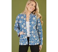 Yumi Blue Floral Print Reversible Cotton Quilted Jacket 10 Blue