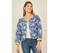 Yumi Women's Blue Floral Reversible Cotton Quilted Jacket | Size: 14 Yumi Blue 14