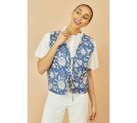 Yumi Women's Blue Floral Reversible Cotton Quilted Waistcoat | Size: 12 Yumi Blue 12