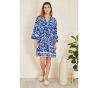 Yumi Blue Ikat Print 3/4 Sleeve Tunic Dress Blue 10