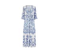 Yumi Blue Paisley Wrap Maxi Dress with 3/4 Sleeve (UK, Numeric, 10, Regular, Regular, Blue)