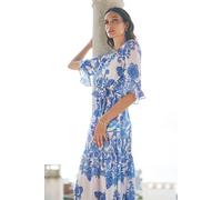Yumi Blue Paisley Wrap Midi Dress With 3/4 Sleeves Blue 22