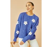 Yumi Blue Relaxed Jumper With Crochet Flowers Blue