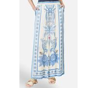 Yumi Women's Blue Satin Print Placement Relaxed Trousers in Baby Blue | Size: Medium Yumi Baby Blue M