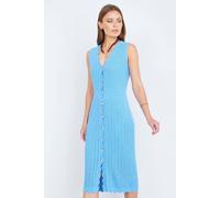Yumi Women's Blue Scallop Edge Crochet Knitted Midi Dress | Size: Large Yumi Blue L