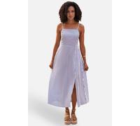 Yumi Women's Blue Stripe Cotton Sun Dress With Ruched Back in Dark Navy | Size: 14 Yumi Dark Navy 14
